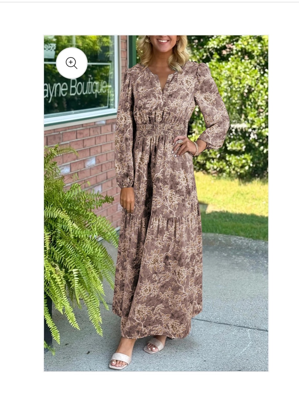Magnolia Boutique Brown Floral Maxi Dress with Smocked Waist
